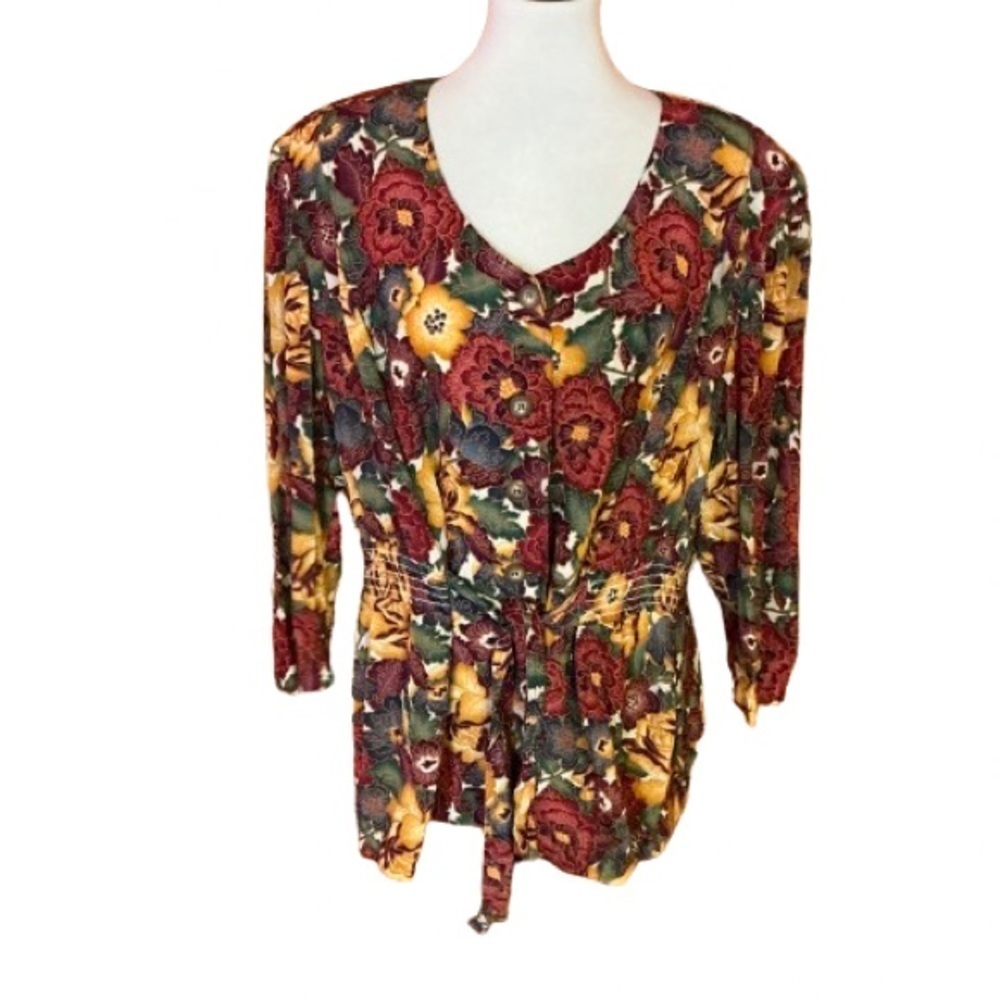 Vintage 90s Leslie Fay Floral Belted Top